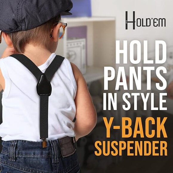 Hold’Em 1” Suspender Bow Tie Set for Kids & Baby Pre-tied Bow Tie  - Black - Picture 7 of 7